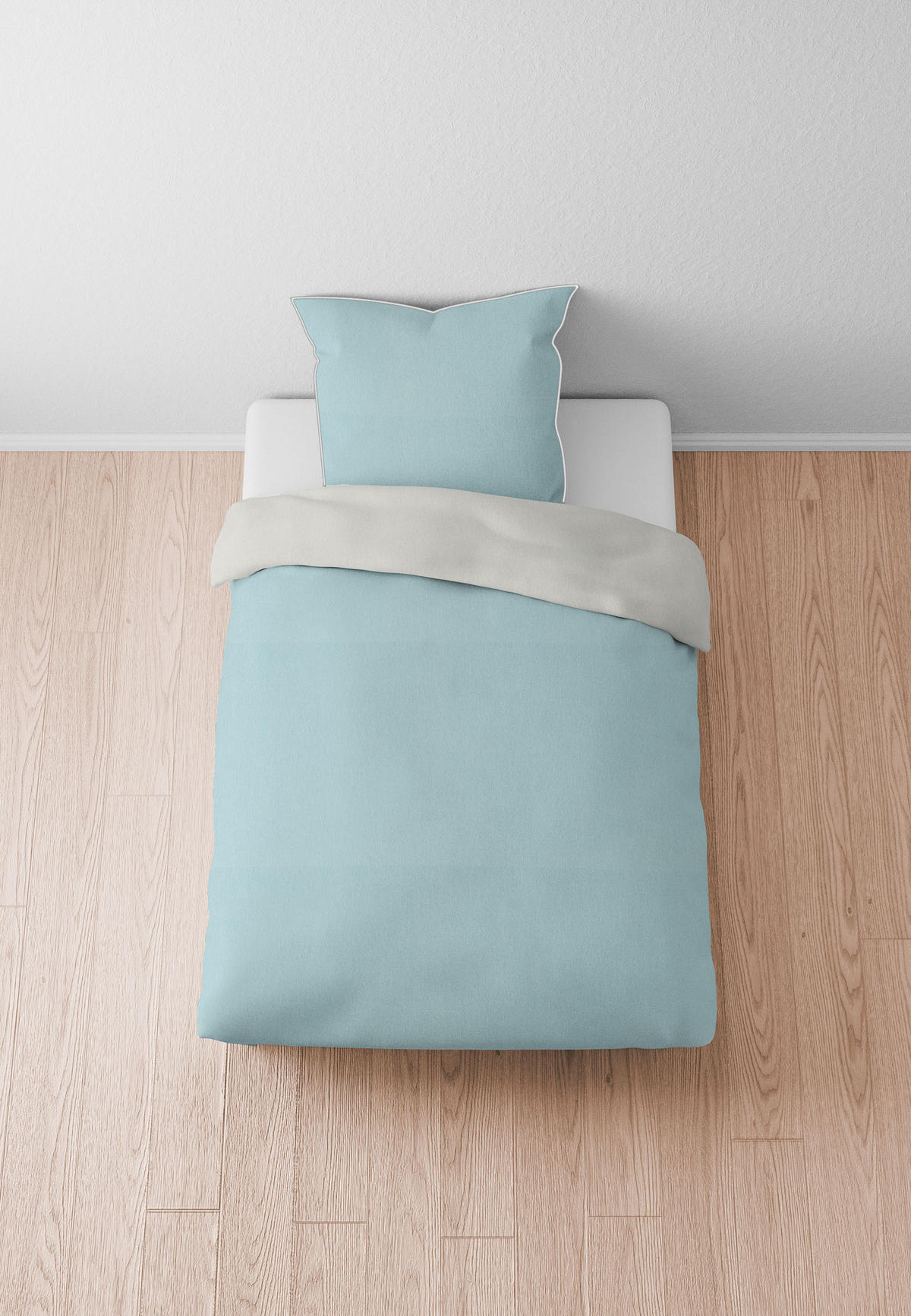 BETTWÄSCHE-GARNITUR Premium Biber Melange UNI ciel, 155x200 cm + 80x80 cm - Hellblau, Textil (155/200cm) - biberna