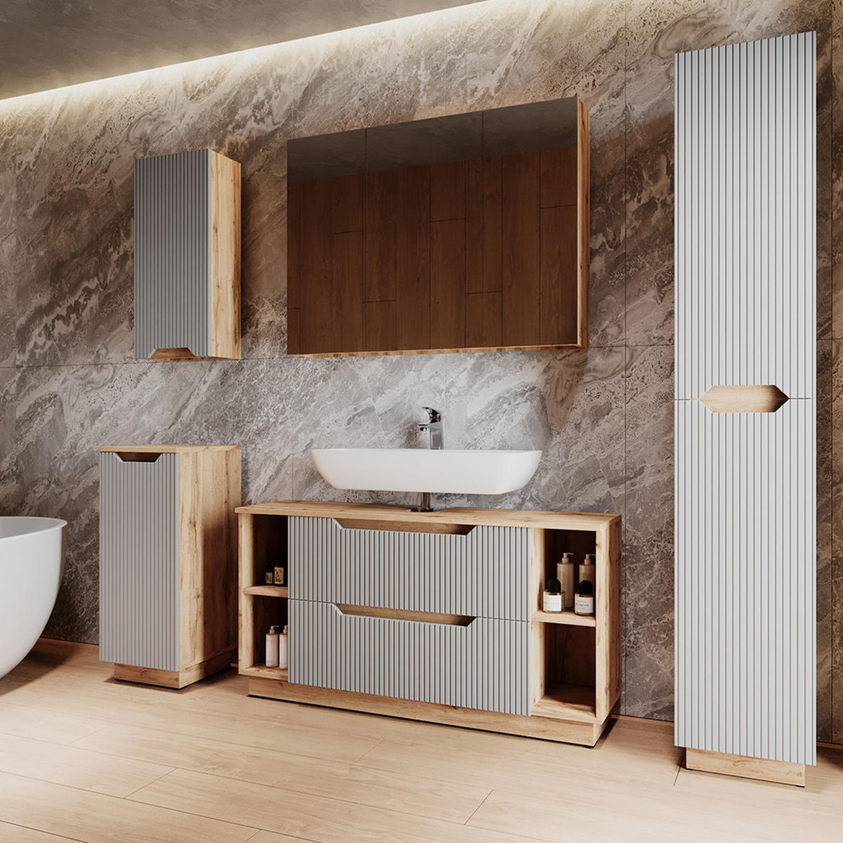 KOUPELNOVÝ NÁBYTEK Lotta Dubový/šedý pruhovaný - šedá, kompozitní dřevo (119.2/62.5/35cm) - Vicco