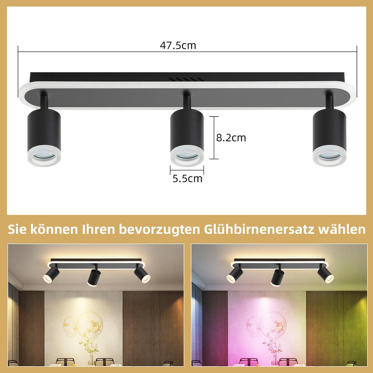 LED-DECKENLEUCHTE Lichtelf 3-flammig 48/6/9 cm - Schwarz, Kunststoff (48/6/9cm) - Nettlife