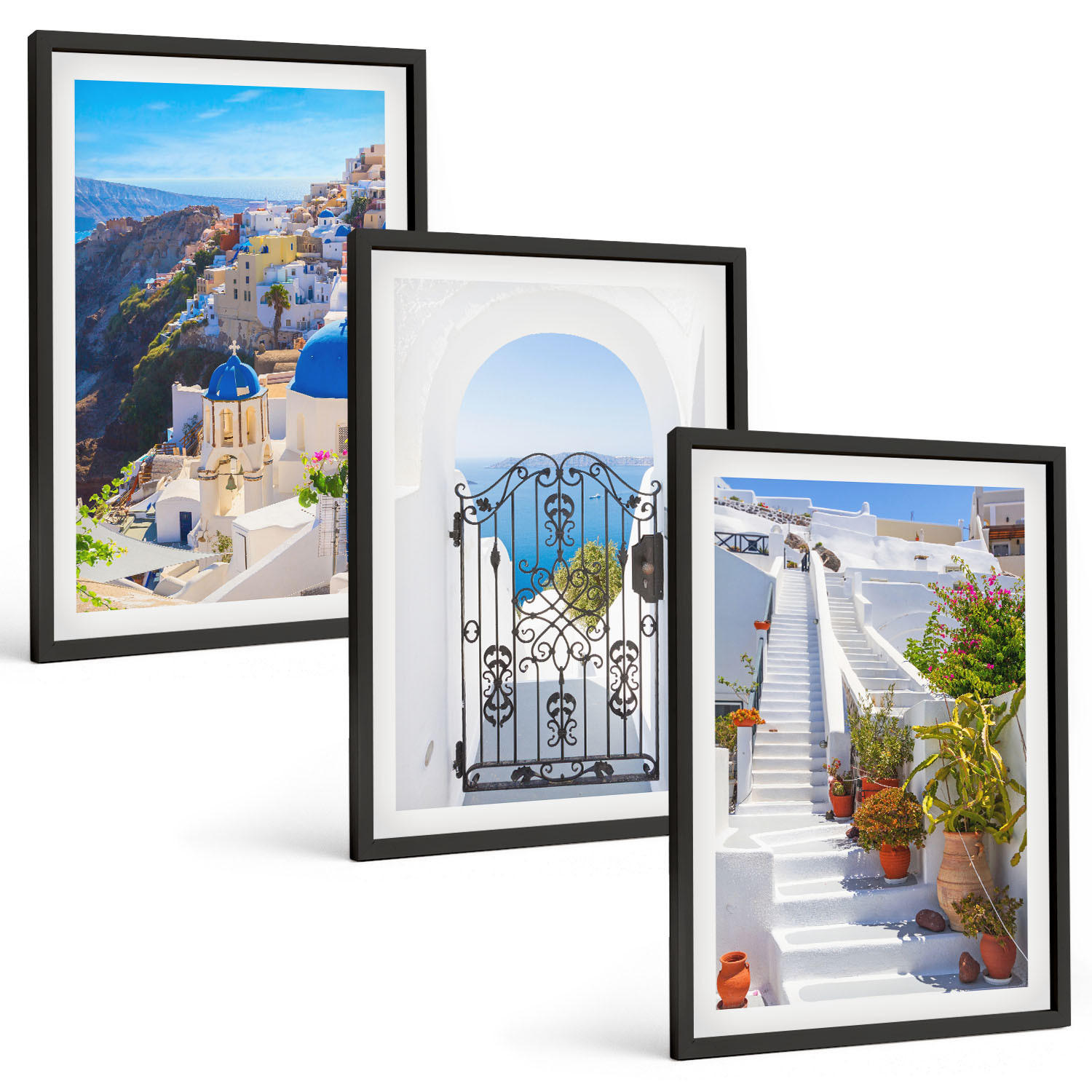 BILDER SET 3er Set - 40x60 cm Schwarzer Rahmen - Santorini-Architektur Oia - Schwarz, Kunststoff (40/60cm) - TULUP