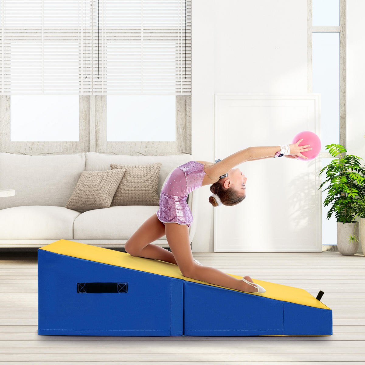 GYMNASTIKMATTE Gelb - Gelb, Leder (120/60cm) - COSTWAY