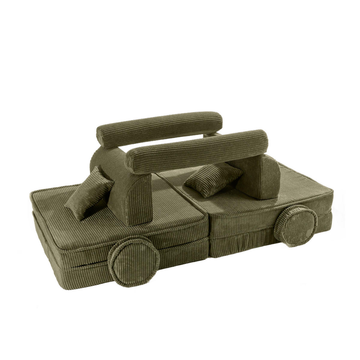 KINDERSOFA, Aesthetic, Cord, Khaki - Dunkelgrün, Textil (160/24/80cm) - MeowBaby