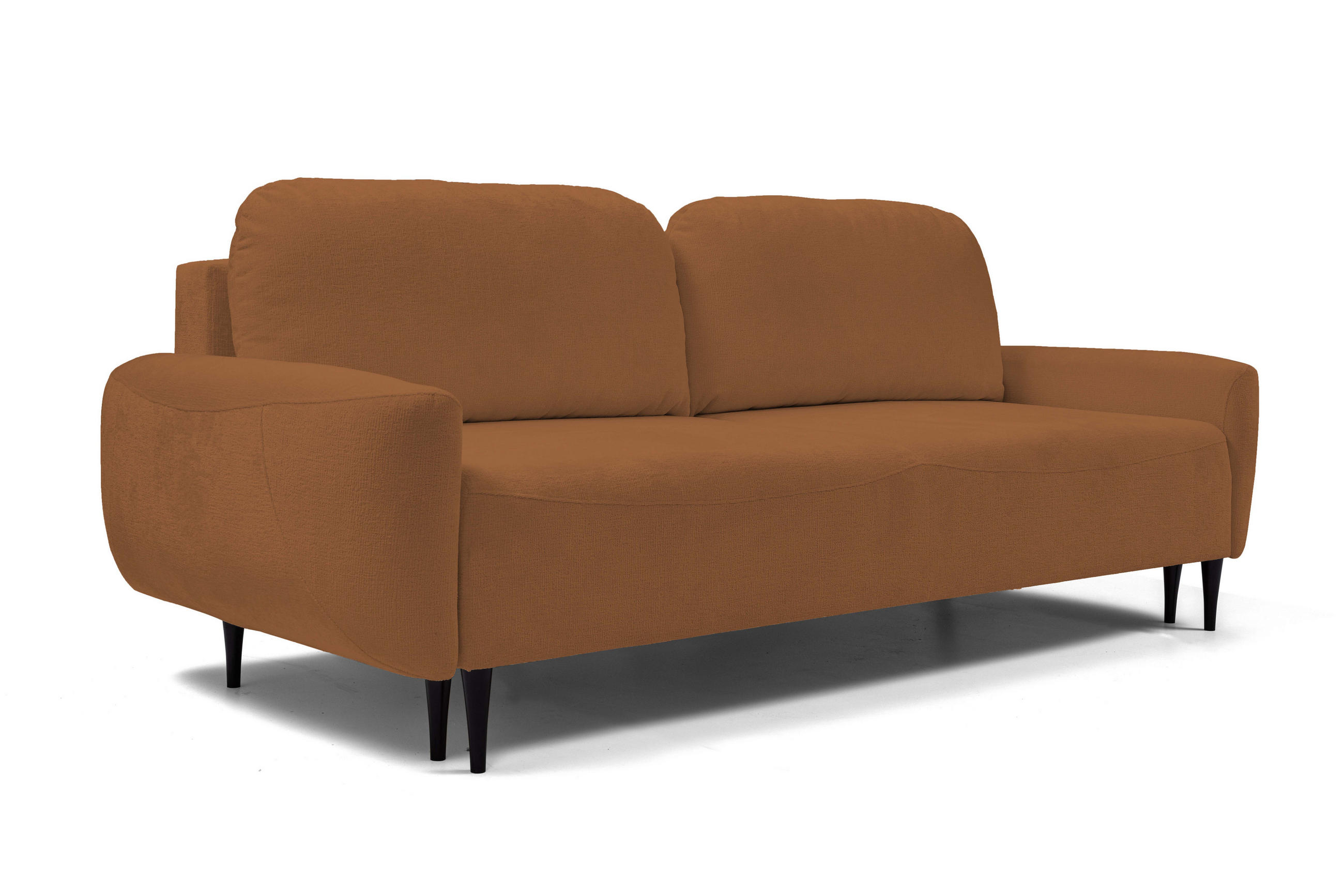 SOFA BOHO Mit Schlaffunktion Und Bettkasten, Wellenfederung, PUR-Schaum, Holzfüße, lose Rückenkissen, freistehend, 244x102x92 cm Copper - Kupferfarben, Holz/Textil (244/92/102cm) - DomoHome