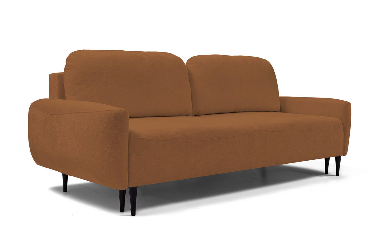 SOFA BOHO Mit Schlaffunktion Und Bettkasten, Wellenfederung, PUR-Schaum, Holzfüße, lose Rückenkissen, freistehend, 244x102x92 cm Copper - Kupferfarben, Holz/Textil (244/92/102cm) - DomoHome