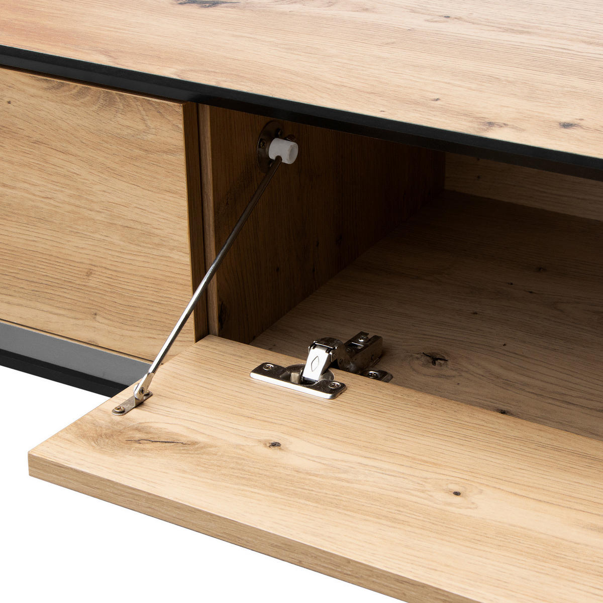 TV-LOWBOARD - Eiche Dekor / Schwarz - Eichefarben/Schwarz, Holzwerkstoff/Metall (200/46/40cm) - home24
