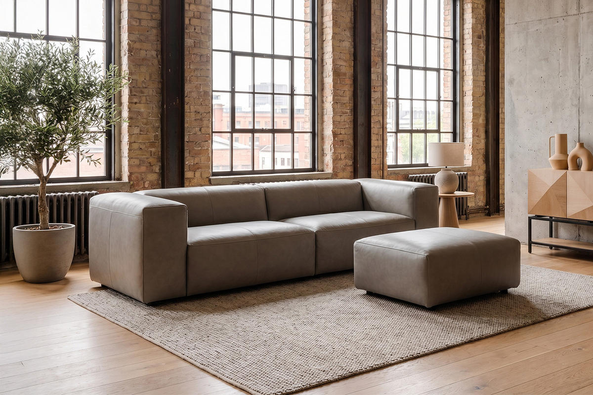 SOFA CELESTE Grau Leder - Schwarz/Grau, Leder/Kunststoff (302/114cm) - KAWOLA