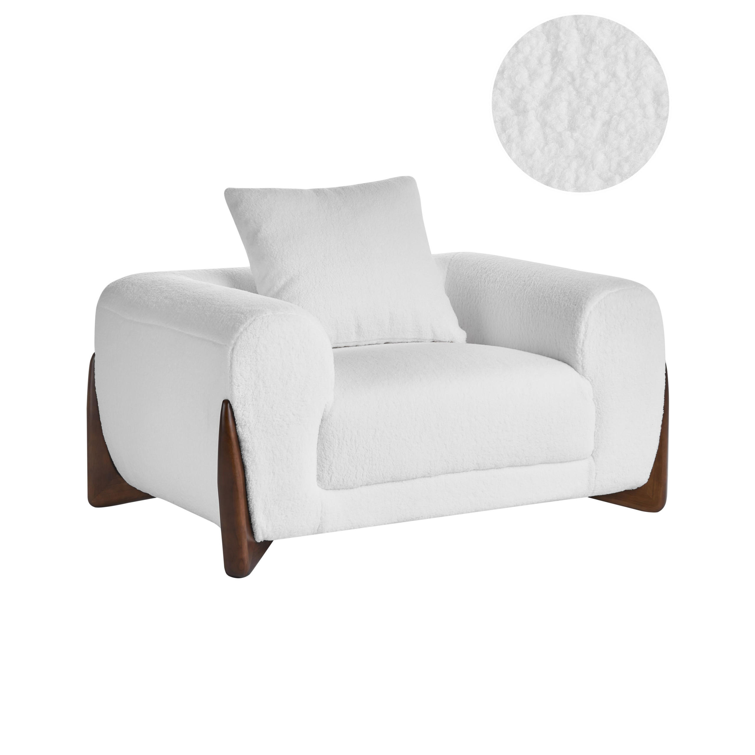 SESSEL Bouclé Weiß Vinliden - Weiß/Braun, Holz/Textil (118/62/87cm) - Beliani