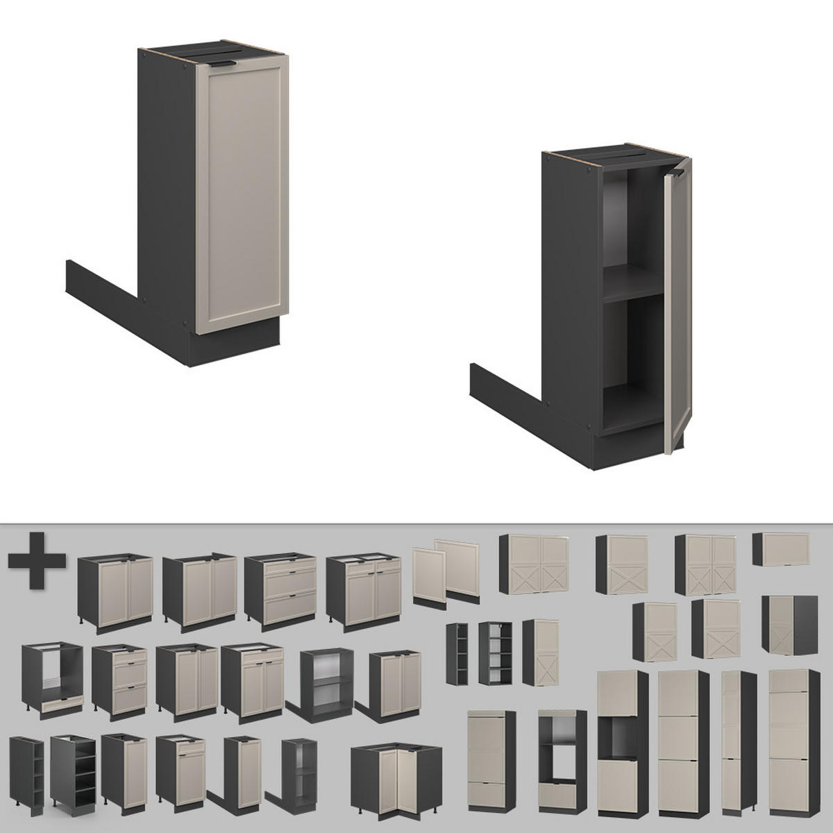 KÜCHENINSEL Fame-Line GrauBeige 30 cm ohne AP - Anthrazit/Grau, Holzwerkstoff (30/82/70cm) - Vicco