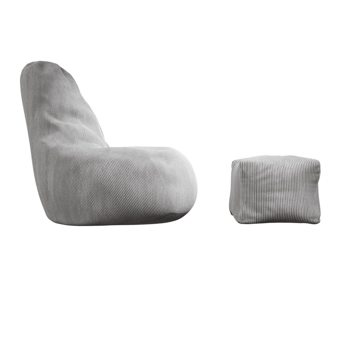 SITZSACK Chillex mit Hocker XL Cord hellgrau - Hellgrau, Textil (83/103/78cm) - Juskys