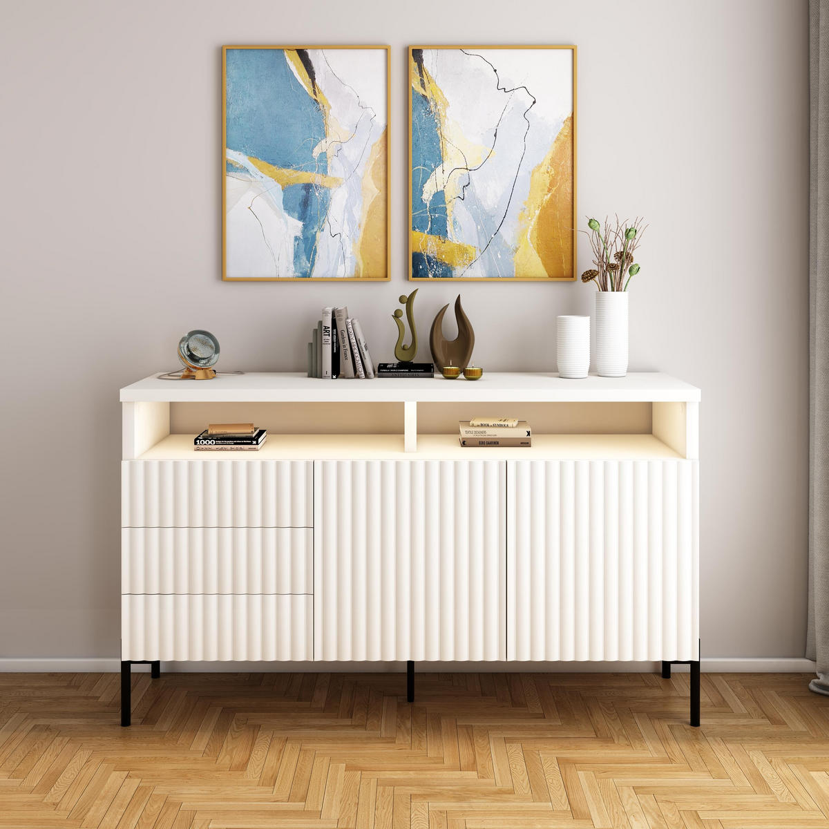 SIDEBOARD WEIß - Schwarz/Weiß, Holzwerkstoff/Metall (150/89/45cm) - FURNLUX