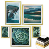 WANDBILDER 5er Set - 50x50 cm & 20x30 cm & 40x60 cm Goldrahmen - Sukkulenten in Grün und Türkis - Goldfarben, Kunststoff (40/60cm) - ArtPrintCave