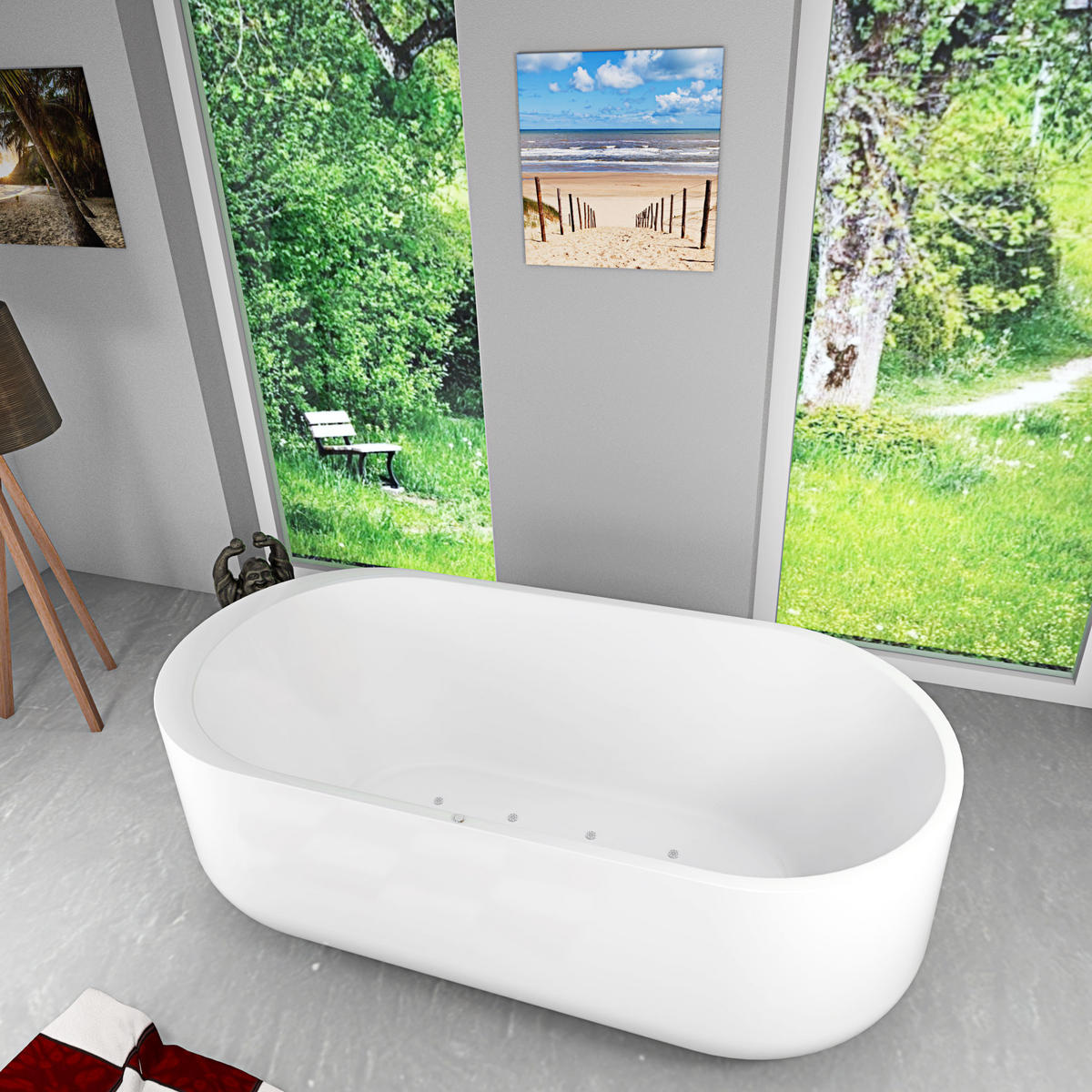 WHIRLPOOL freistehende Badewanne F16 170x80 Luftmassage - Weiß, Glas/Kunststoff (80/58/170cm) - AcquaVapore by Sandra Jentho