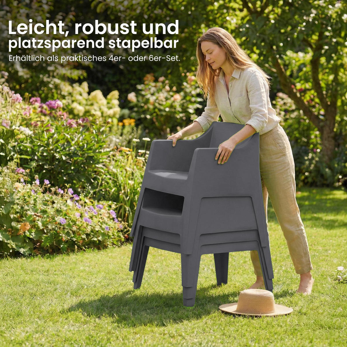 GARTENSTUHL 4er Set Kunststoff Dunkelgrau - Dunkelgrau, Kunststoff (73/78/57cm) - CLP