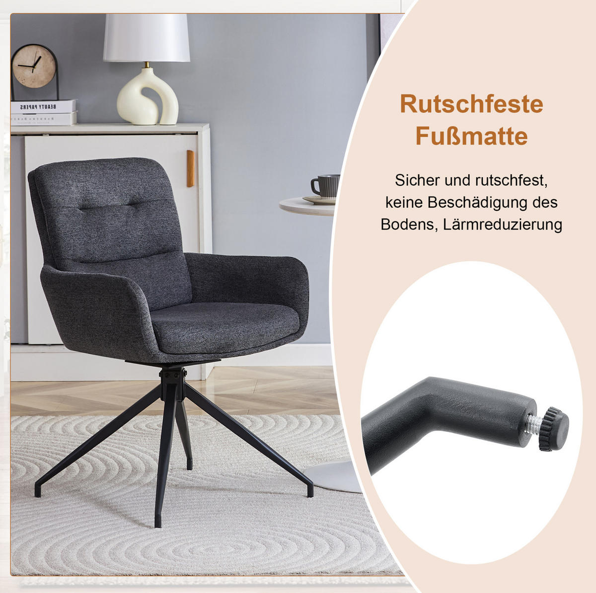 ESSTISCH-SET rund 85 cm mit 4 Stühlen Schwarz/Dunkelgrau - Multicolor, Metall (85/76/85cm) - Meubliv