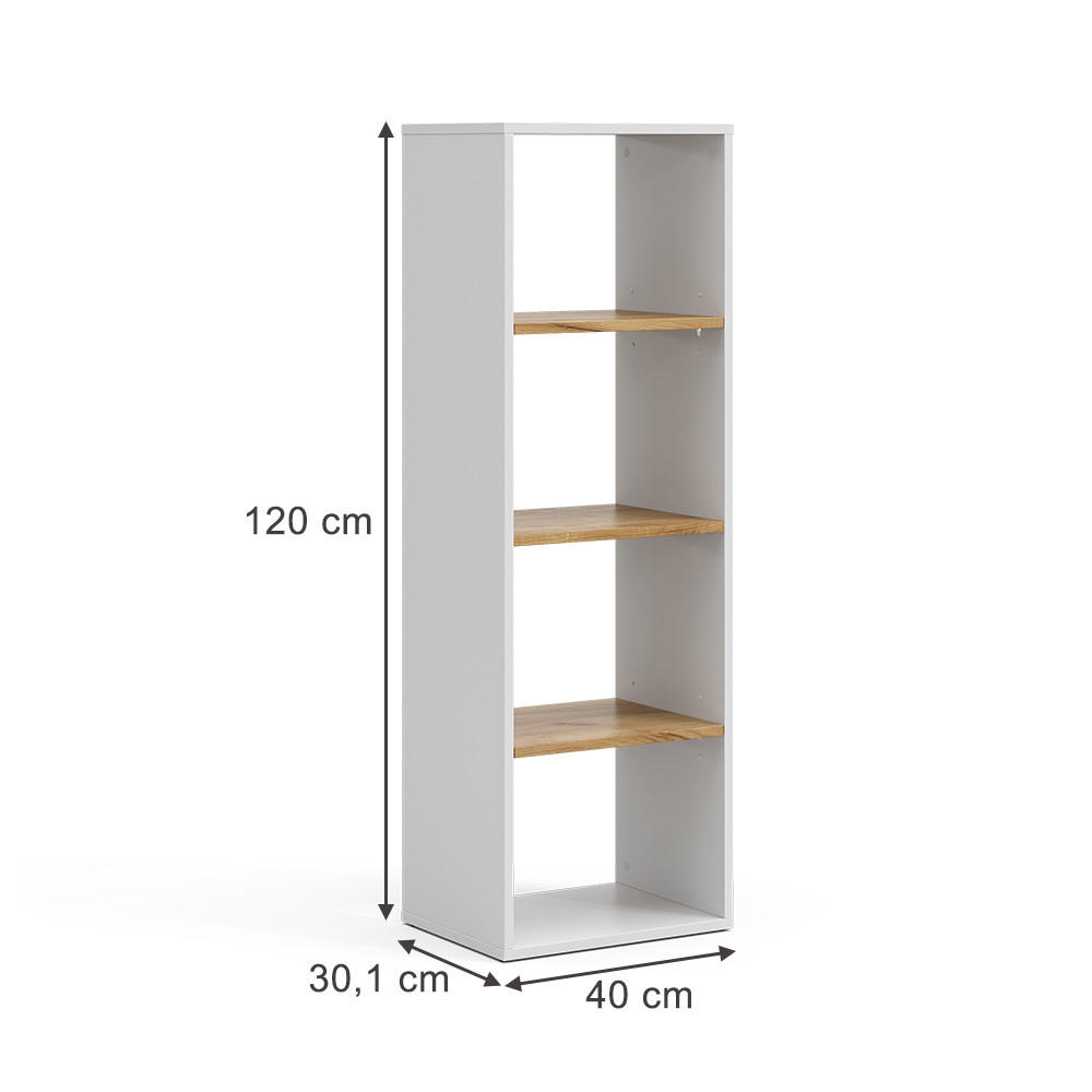BÜCHERREGAL Tomy Weiß/Goldkraft Eiche 40 x 120 cm ,4 Fächer - Honigeiche/Weiß, Holzwerkstoff (40/120/30cm) - Vicco