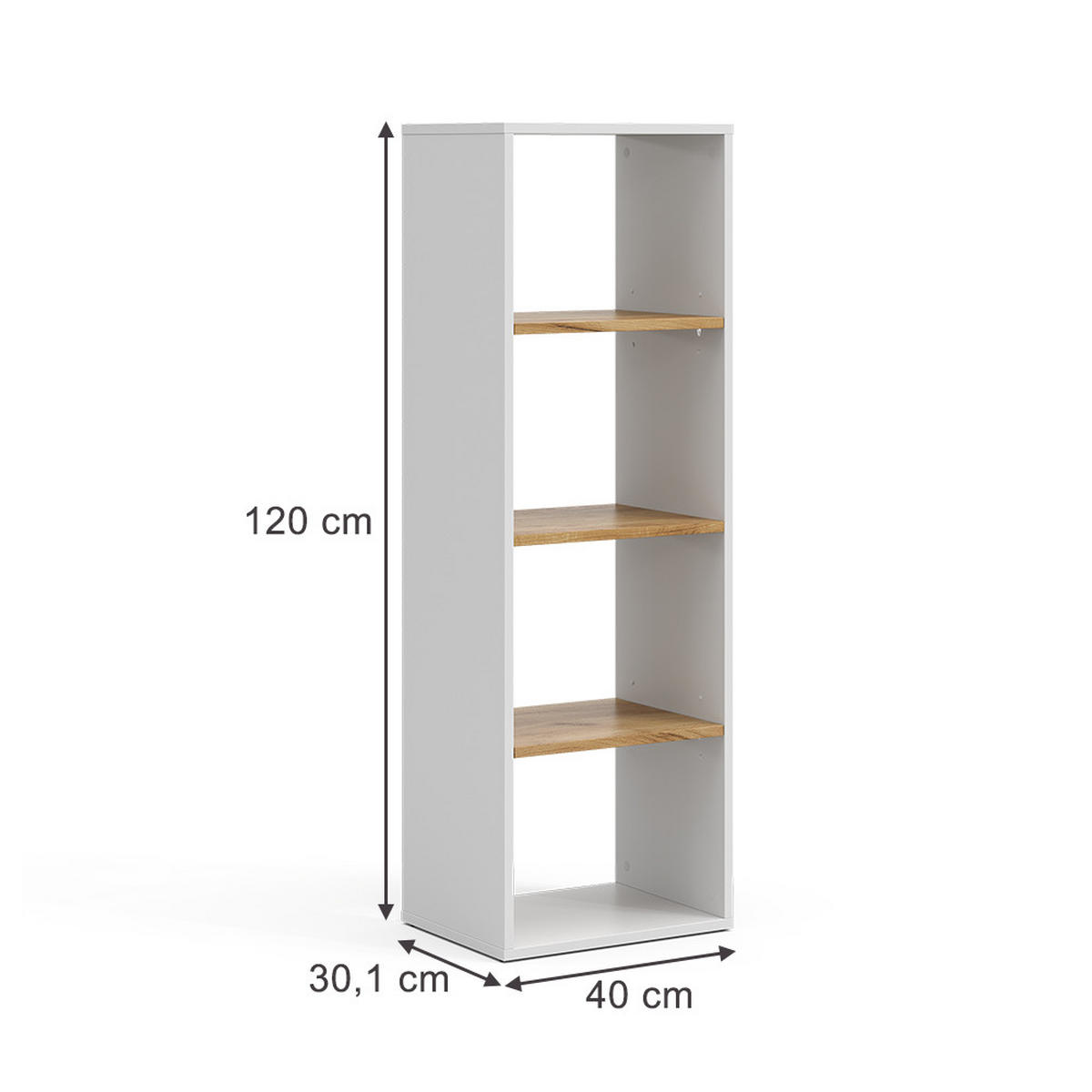 BÜCHERREGAL Tomy Weiß/Goldkraft Eiche 40 x 120 cm ,4 Fächer - Honigeiche/Weiß, Holzwerkstoff (40/120/30cm) - Vicco