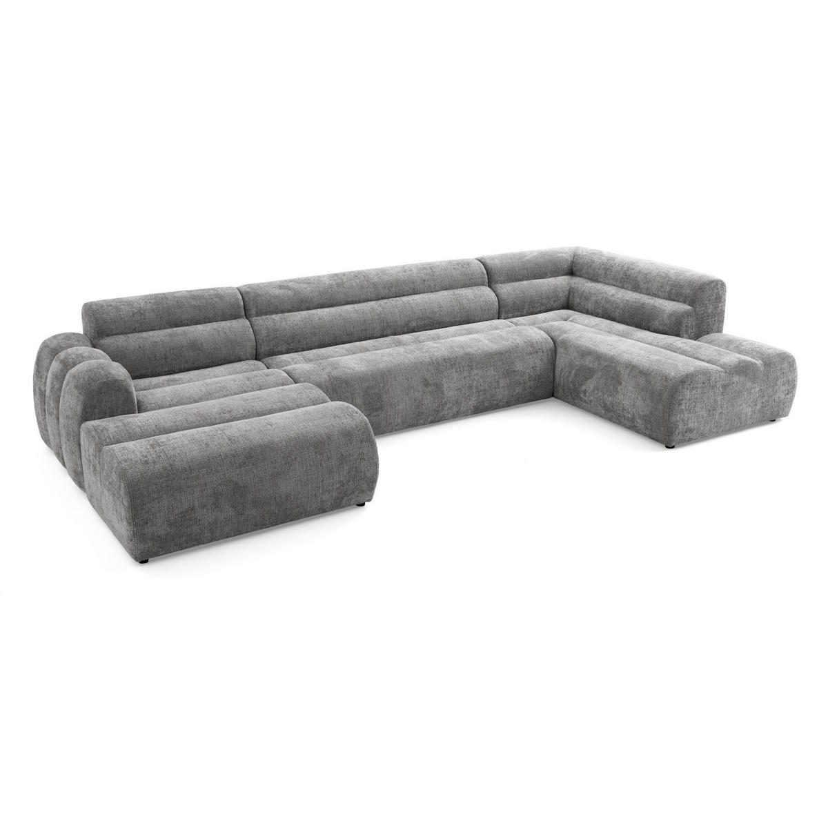 6-SITZER modulares Wohnlandschaft U XXL VEER SET 4 Rechts, 368 x 190 cm, Chenille Webstoff Grau - Schwarz/Grau, Holz/Kunststoff (190/75/368cm) - Muffo