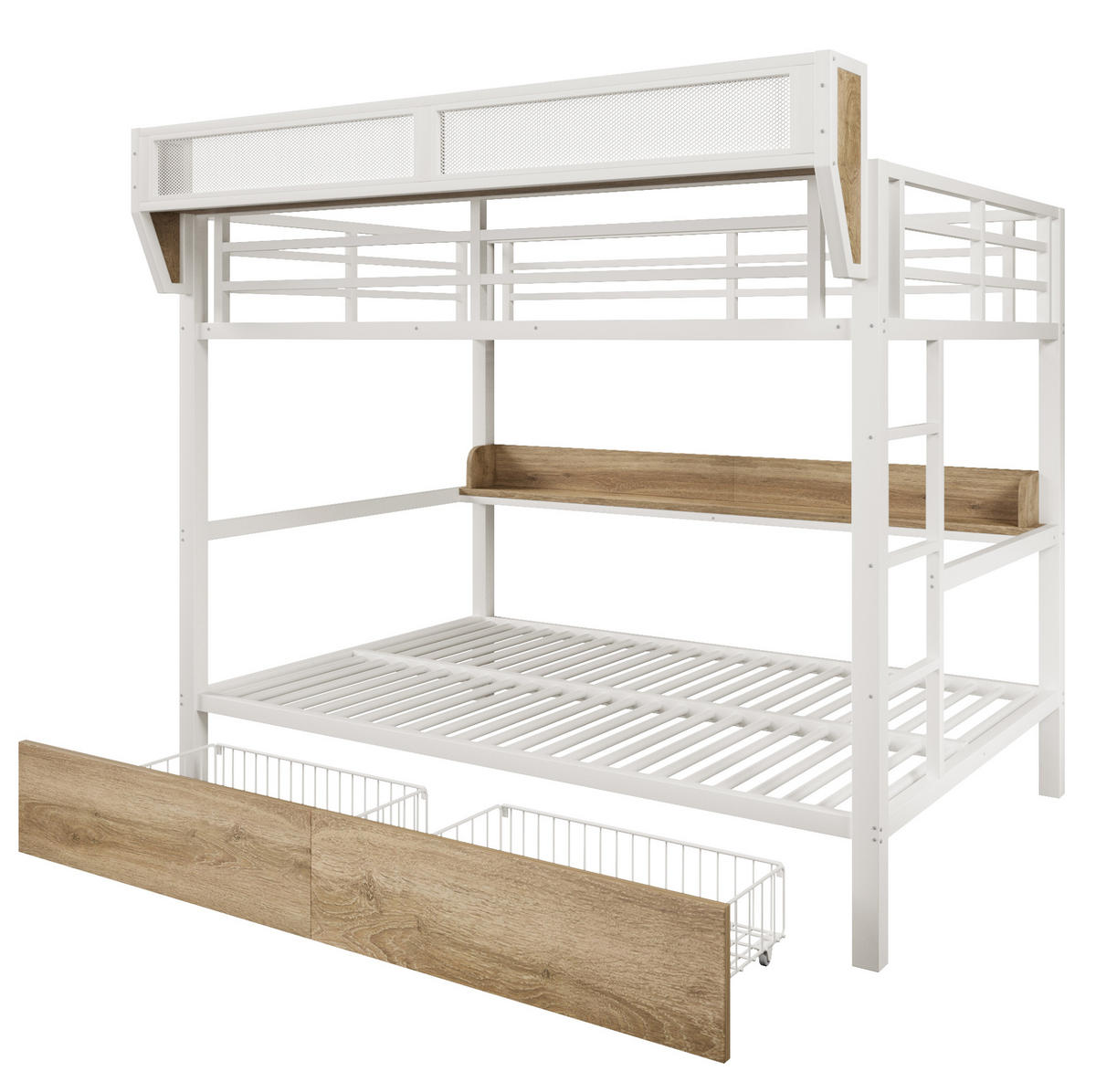 ETAGENBETT 140/200 cm aus Metall und MDF mit LED-Licht und Stauraum Weiß - Weiß, Holzwerkstoff (140/200cm) - Modenvie