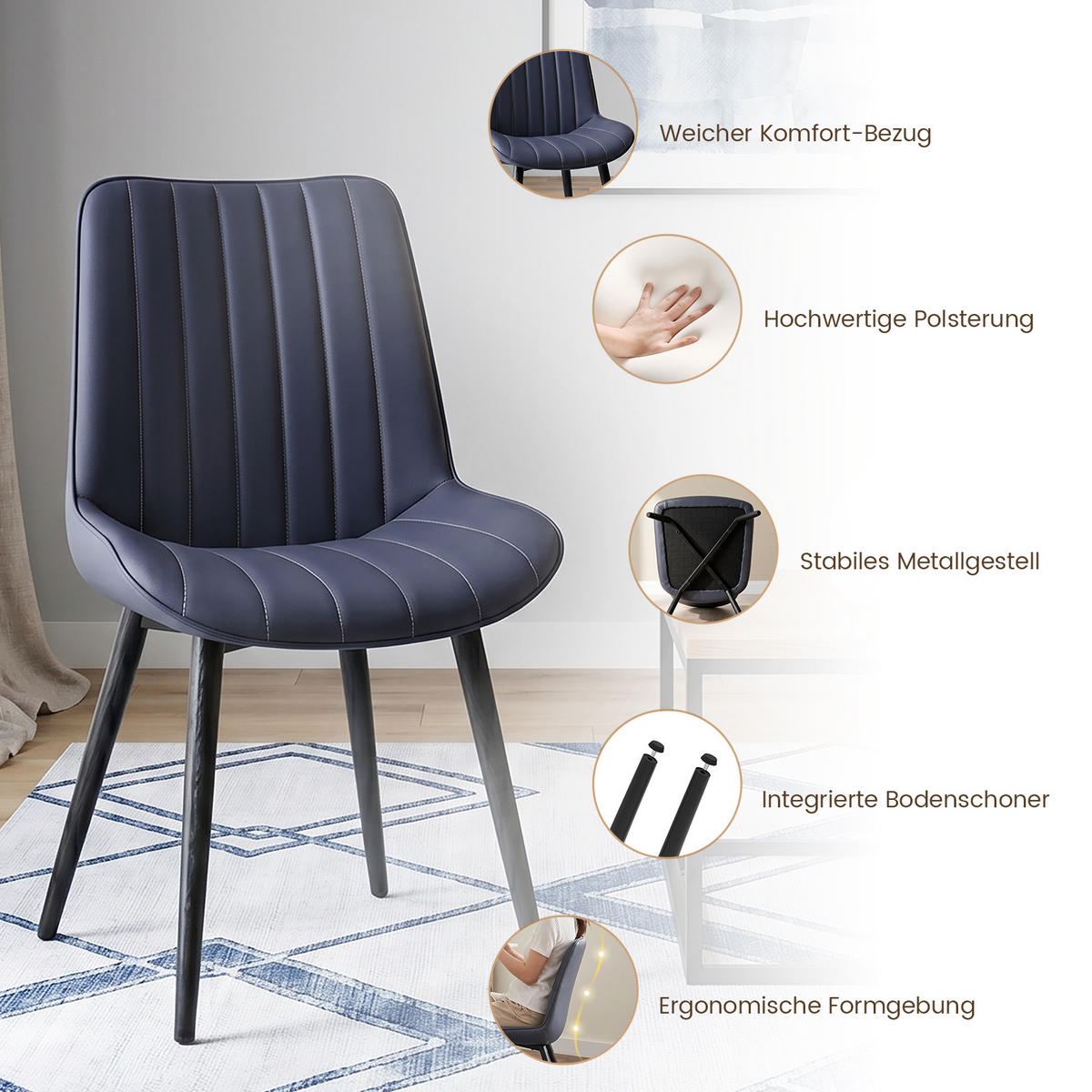 STUHL-SET 2 Stück aus Kunstleder in Modernem Stil-YZ1 - Schwarz, Textil/Metall (62.5/88/53cm) - HOMAVO