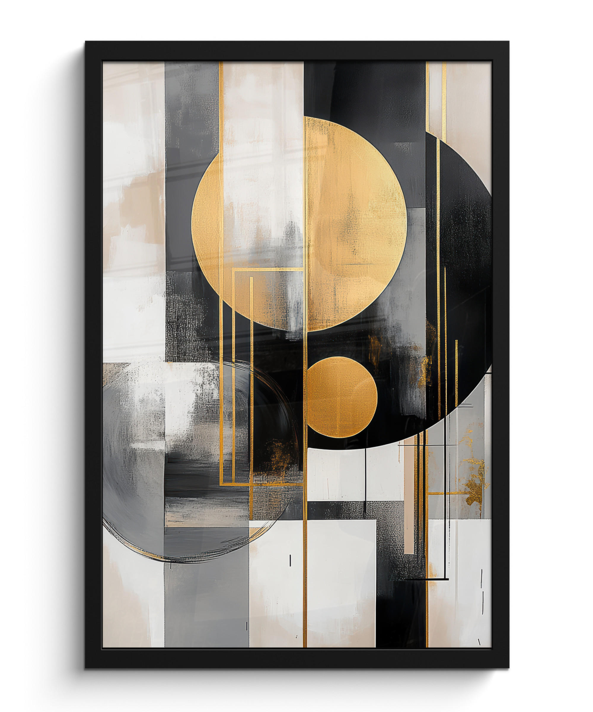 GERAHMTES BILD Abstrakt - Gold - Silber - Formen - Ästhetisch - Modern 40x60 cm - Goldfarben, Papier (40/60cm) - MuchoWow