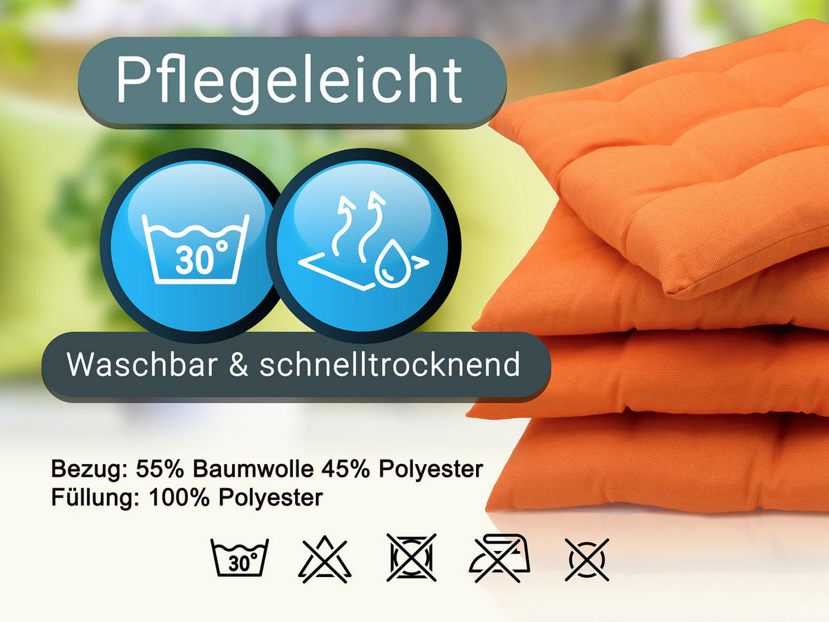STUHLKISSEN, 4er-Set, 40x40 cm, 100% Polyester, Orange - Orange, Textil (40/40/3cm) - Zollner