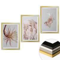 WANDBILDER 3er Set - 40x60 cm Goldrahmen - Set aus Gras, Blumen und hellem Hintergrund - Goldfarben, Kunststoff (40/60cm) - ArtPrintCave