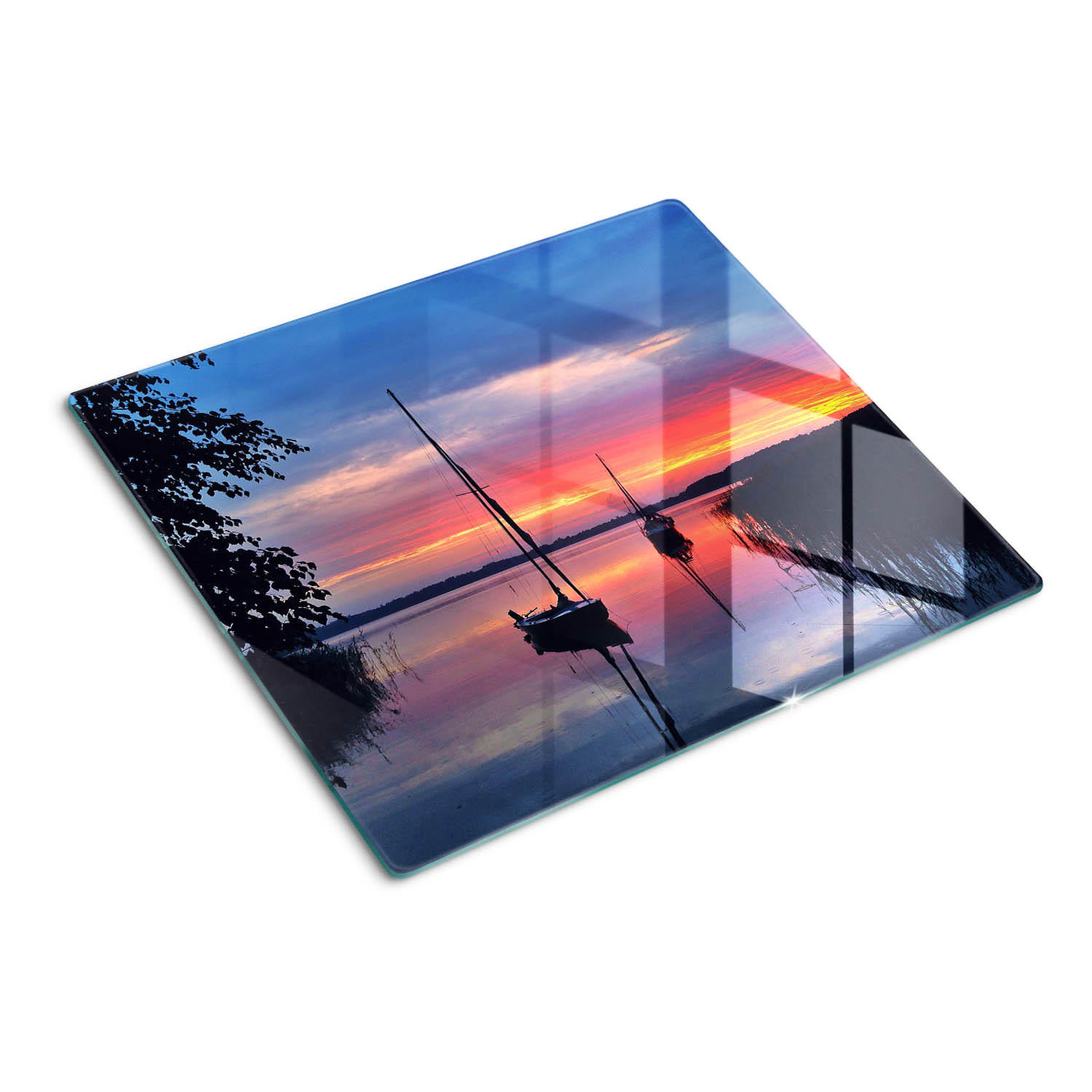 GLASPLATTE 60x52 cm Segelboote Sonne - Orange, Glas (60/0.4/52cm) - TULUP
