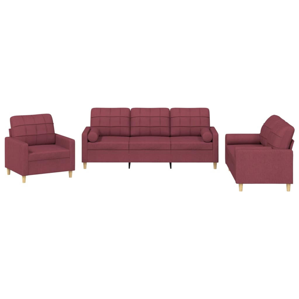SOFAGARNITUR 3-TLG. Mit Kissen Weinrot Stoff - Rot, Textil (77/80/78cm) - vidaXL