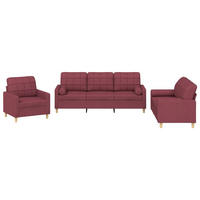 SOFAGARNITUR 3-TLG. Mit Kissen Weinrot Stoff - Rot, Textil (77/80/78cm) - vidaXL