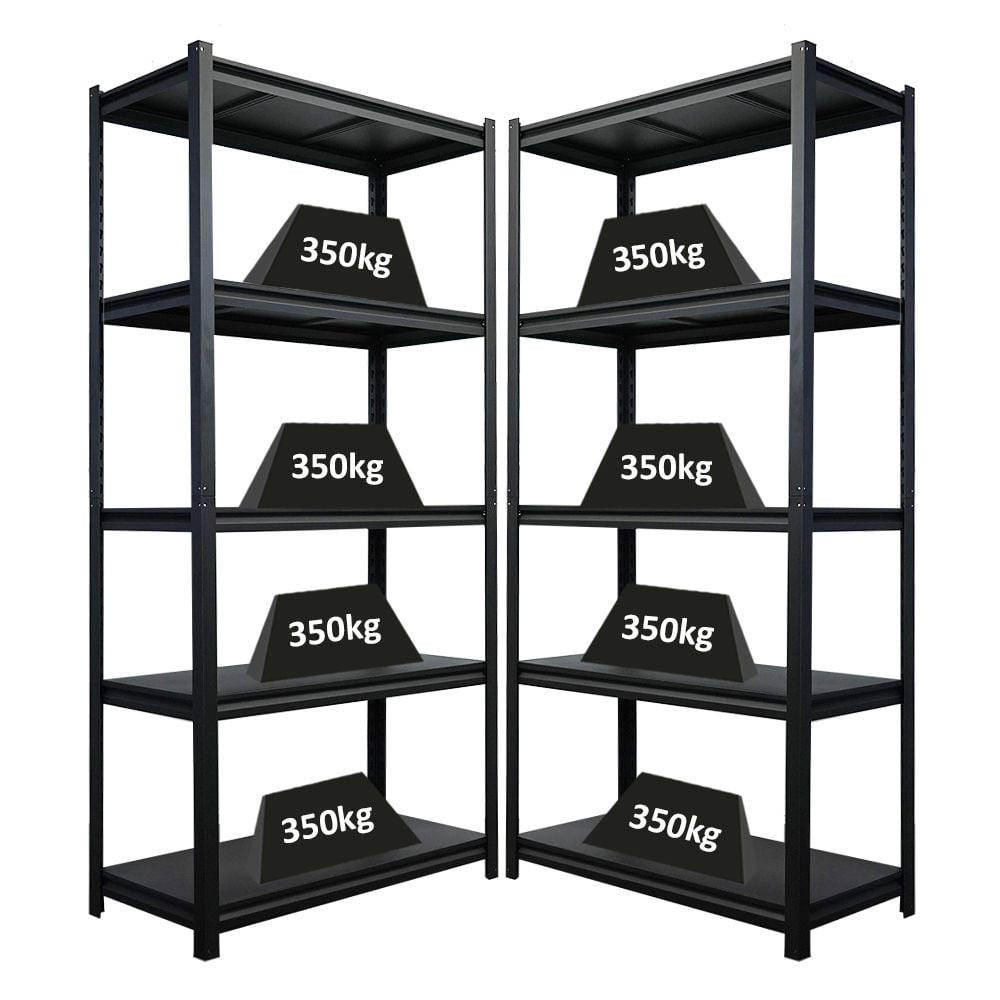 SCHWERLASTREGAL Thorin 2er-Set 180x90x40cm Fachlast 350 kg Schwarz - Schwarz, Metall (180/180/40cm) - PROREGAL