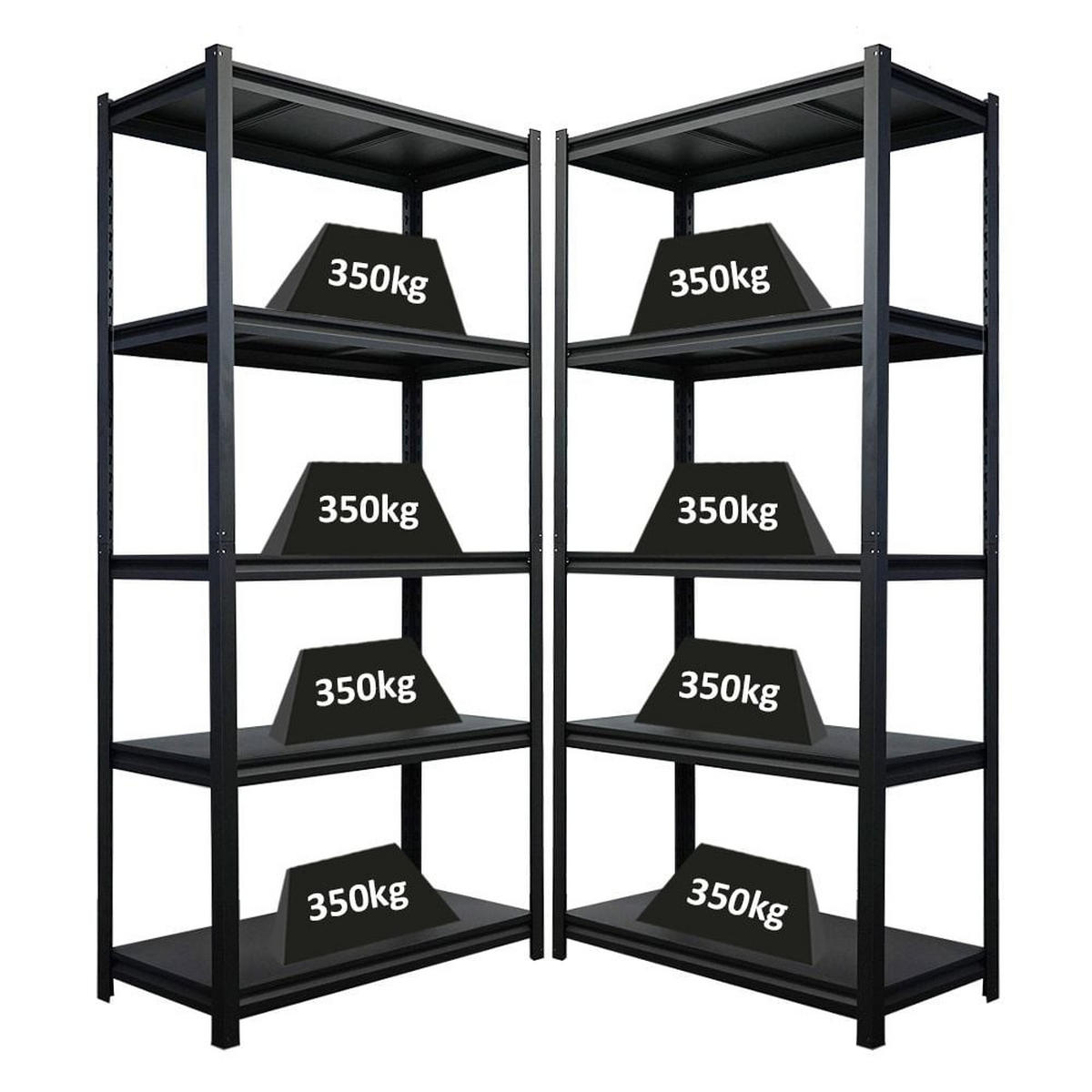 SCHWERLASTREGAL Thorin 2er-Set 180x90x40cm Fachlast 350 kg Schwarz - Schwarz, Metall (180/180/40cm) - PROREGAL