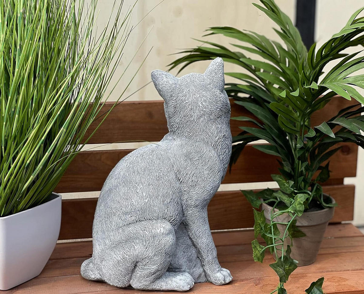 STEINFIGUR sitzende Katze Steinguss frostfest massiv - Grau, Stein (21/32/16cm) - stoneandstyle