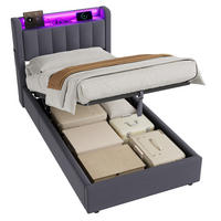 POLSTERBETT 90/190 cm Velours mit Hydraulik, LED und USB - Grau, Textil (90/190cm) - MIVRAY