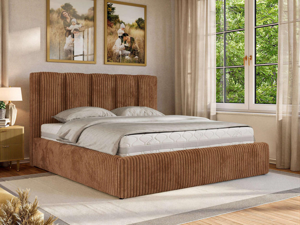 POLSTERBETT SAVINO CLASSIC 160/200 - Orange Cord - Pocket-Matratze - Orange, Textil (160/200cm) - MKS