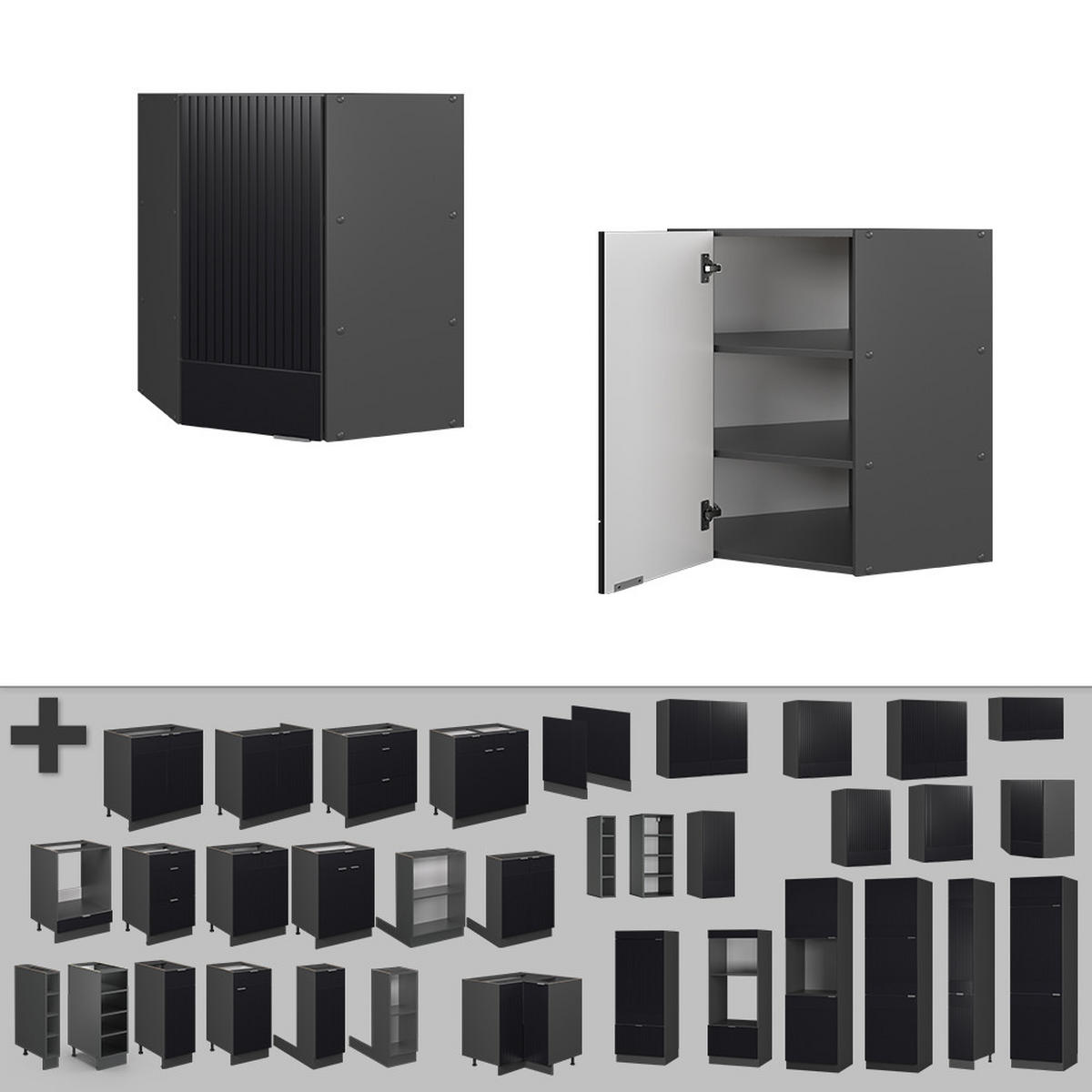 KUCHYŇSKÉ SKŘÍŇKY Fame-Line, černé pruhy, 57 cm - černá/antracitová, kompozitní dřevo (57/72/34.1cm) - Vicco