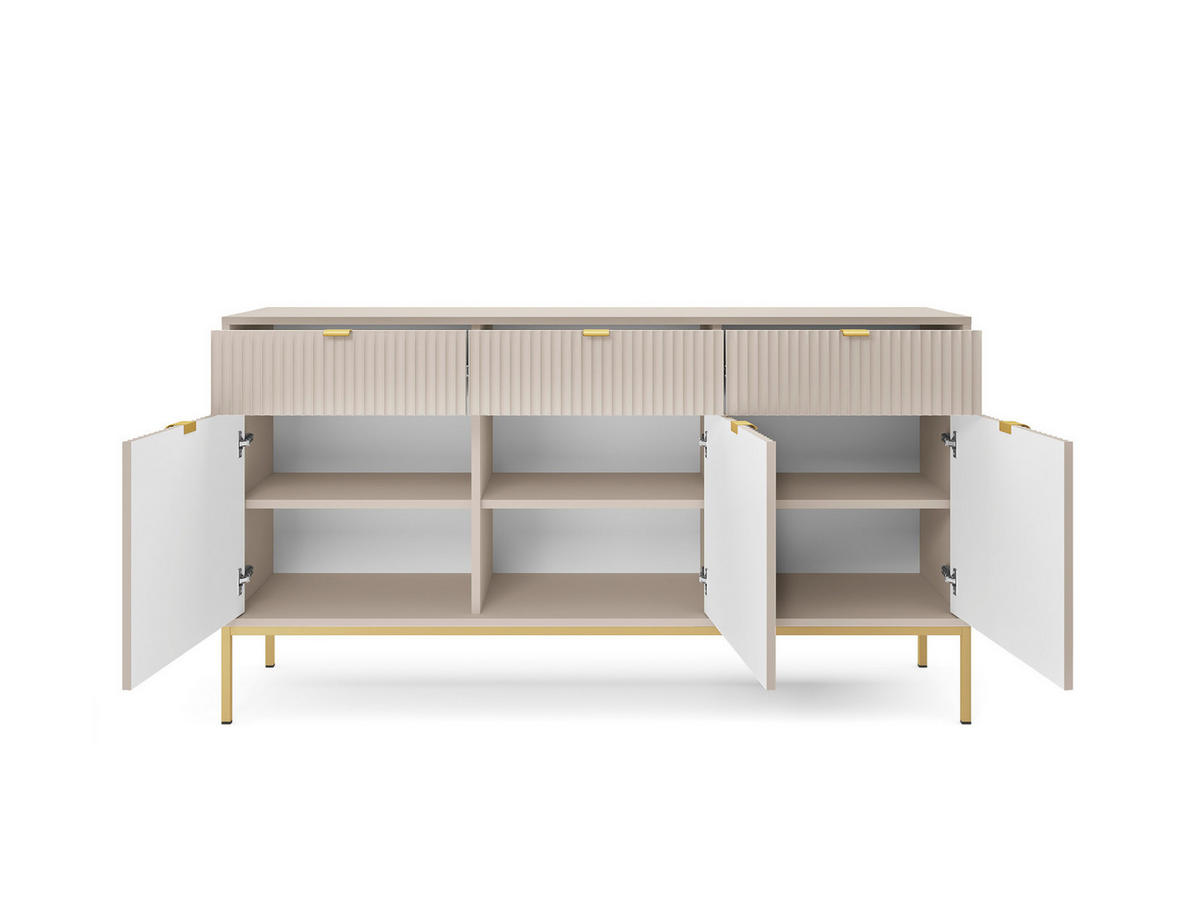 KOMMODE: 3 Schubladen, 3 Türen, Kaschmir, Gold, 154 x 83 x 39 cm, goldene Griffe - Beige/Goldfarben, Holzwerkstoff/Metall (154/83/39cm) - 3XE LIVING