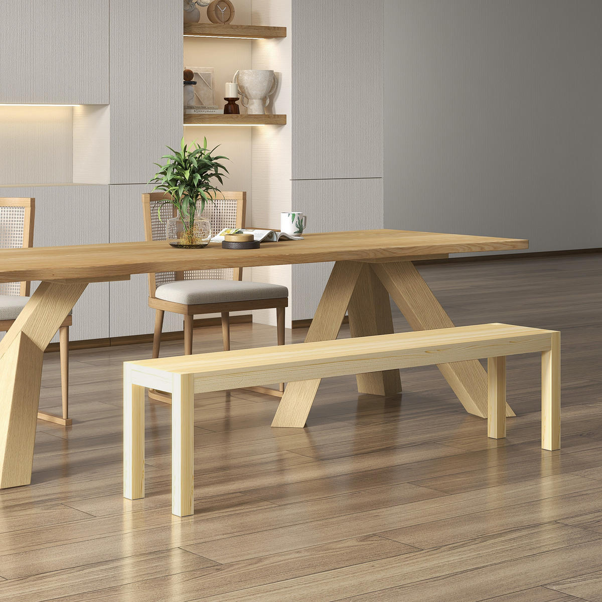 175CM Sitzbank 3-Sitzer Holzbank Essbank im Landhaus-Stil, Küchenbank für Küche - Naturfarben, Holz (33/45/175cm) - HOMCOM