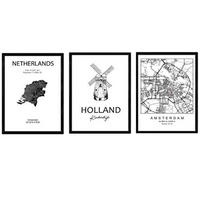 POSTER Set Mit 3 Amsterdam Stadtplan, Kinderdijk A3 Rahmenlos - Klar, Papier (29.7/5/42cm) - Nacnic