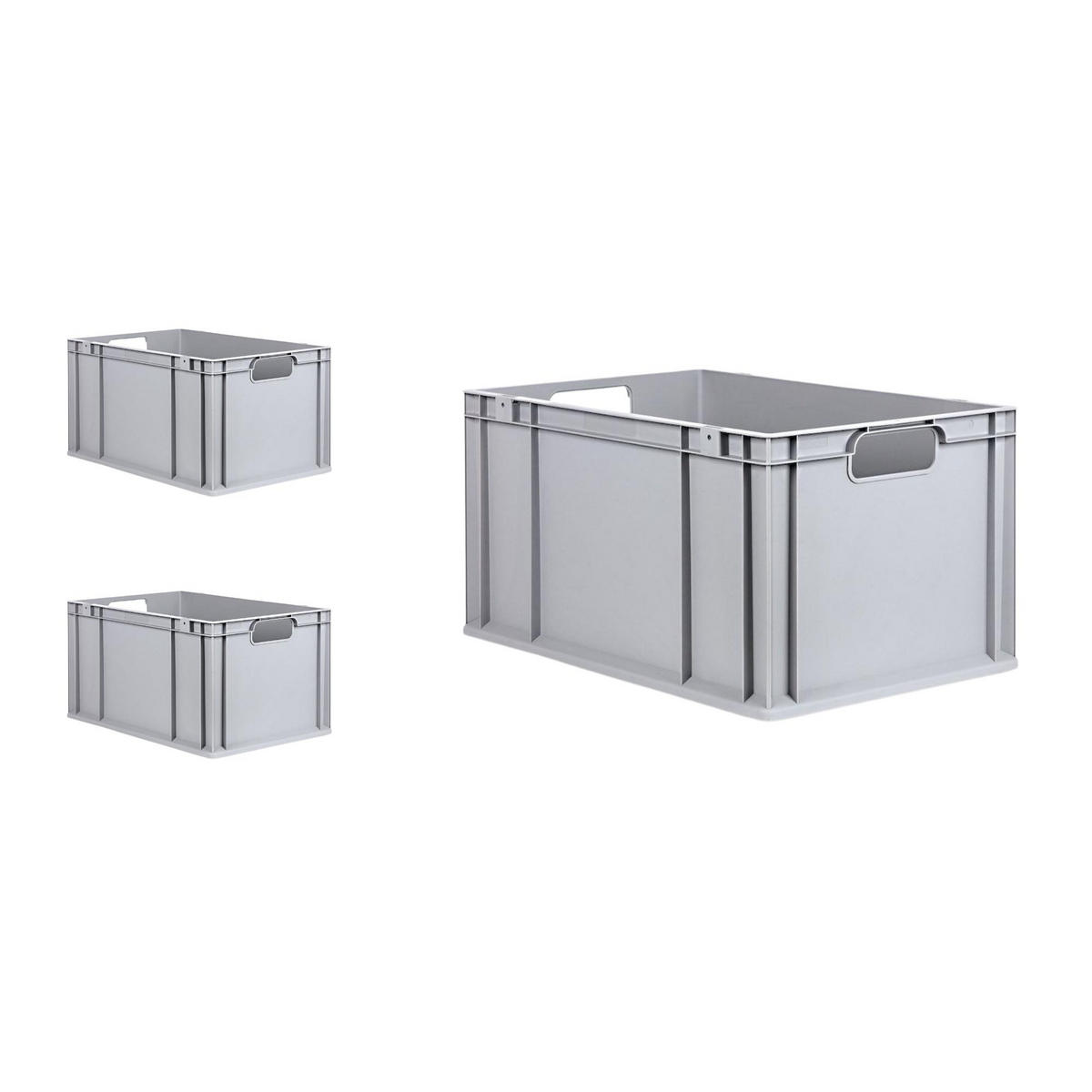 EUROBOX 3x Nextgen Economy Mit Auflagedeckel Grau/Schwarz Griffe Offen 65 Liter - Schwarz, Kunststoff (40/32/60cm) - PROREGAL