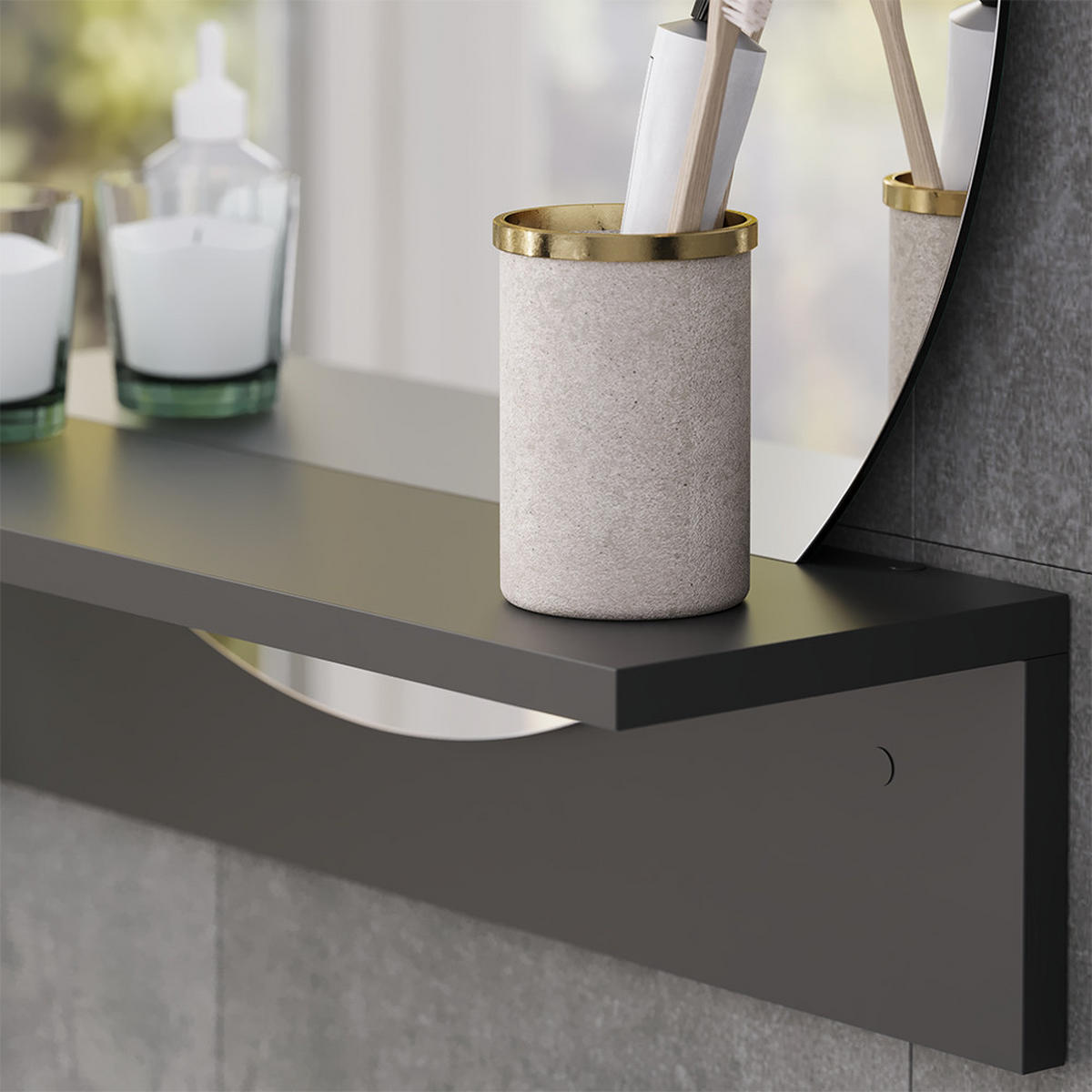 BADEZIMMERSPIEGEL Elyra Schwarz 50 x 54.5 cm mit Ablage - Schwarz, Holzwerkstoff (50/54.5/15cm) - Vicco