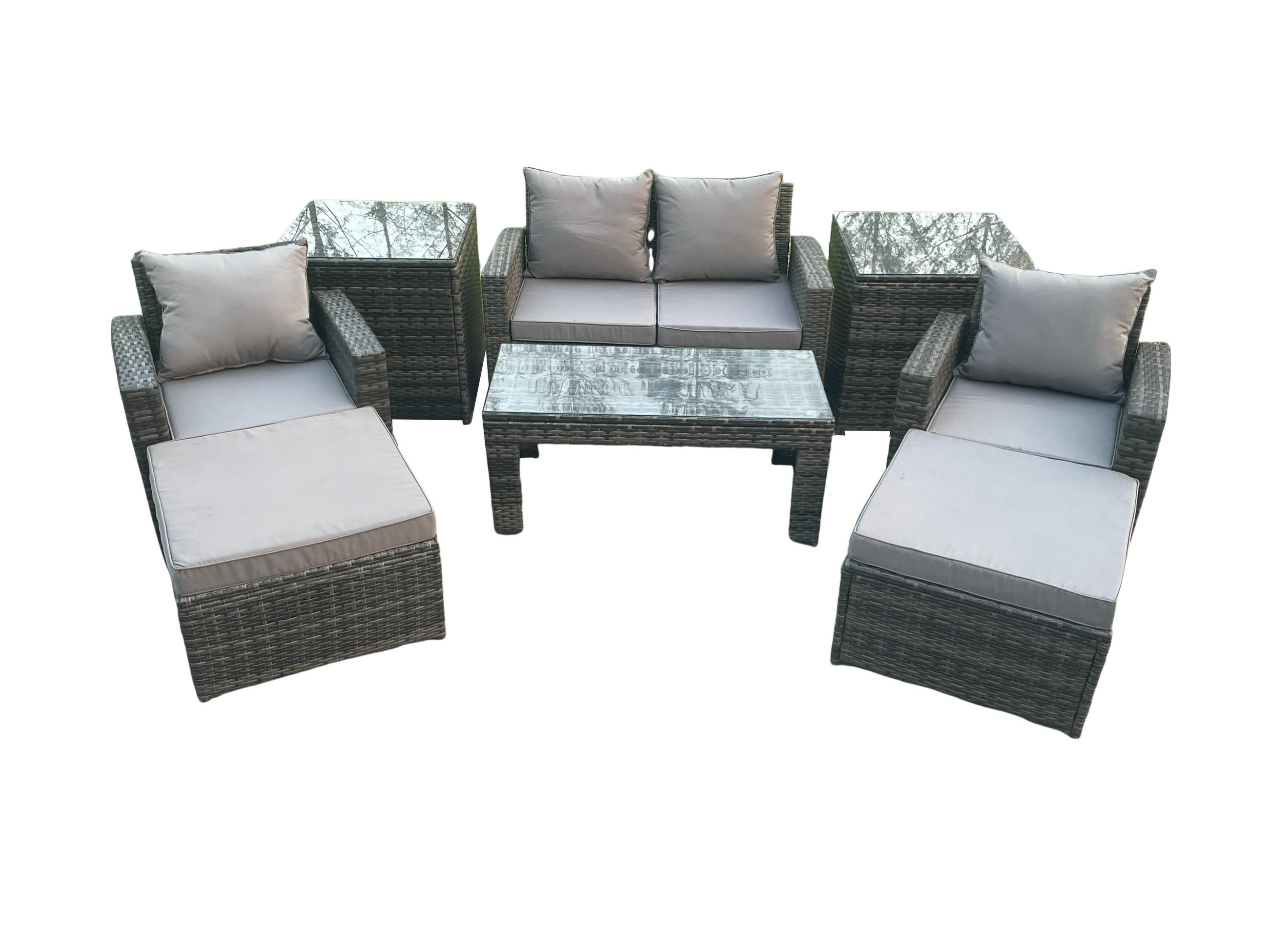 GARTENSET Polyrattan Dunkelgrau Gemischt - Dunkelgrau, Metall - Fimous