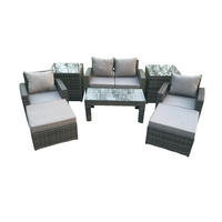 GARTENSET Polyrattan Dunkelgrau Gemischt - Dunkelgrau, Metall - Fimous
