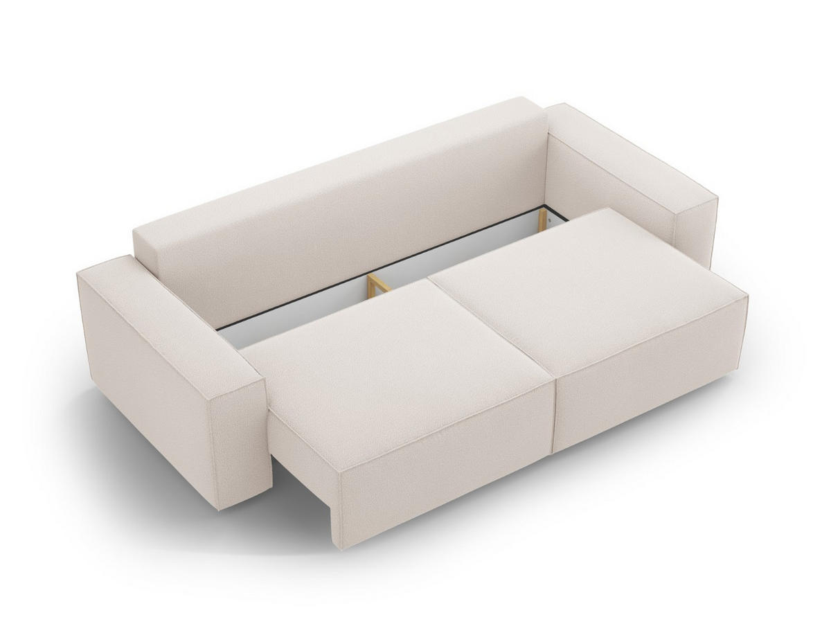SOFA ausklappbar mit Bettkasten Jodie aus strukturiertem Stoff leichtes beige 3 Sitzplätze - Creme, Textil (107/86/247cm) - Micadoni