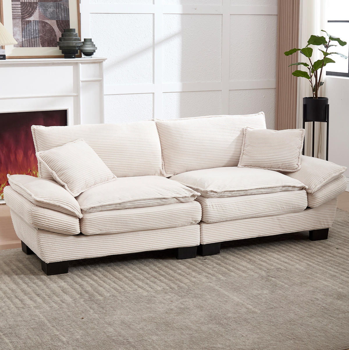SOFA 2-Sitzer mit tiefem Sitz 224 x 81 x 81 cm Samt Beige - Beige, Kunststoff (224/81/81cm) - Meubliv