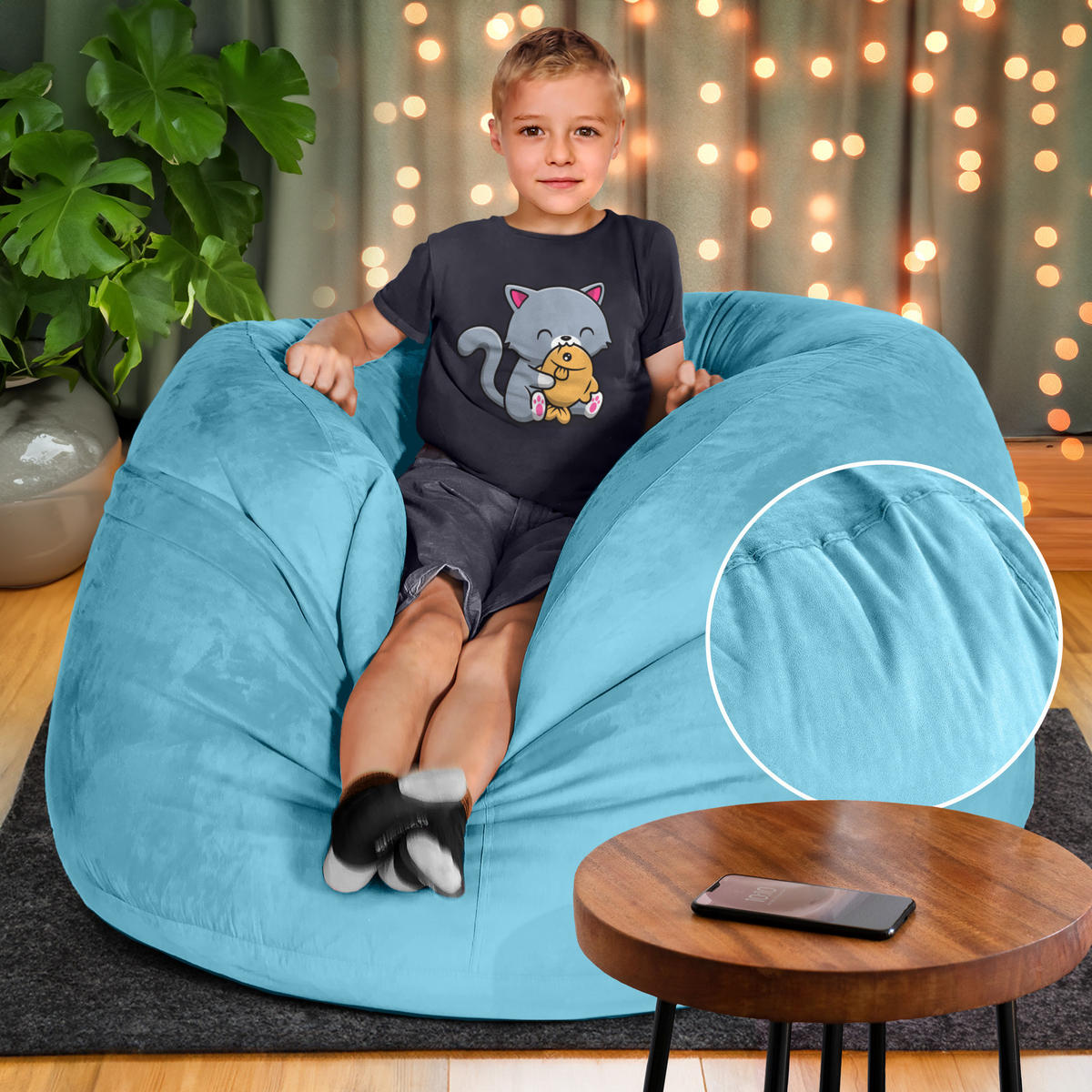 RIESEN-SITZSACK XXL JUMBO Velours 4ft - Hellblau, Textil (120/70/120cm) - Green Bean