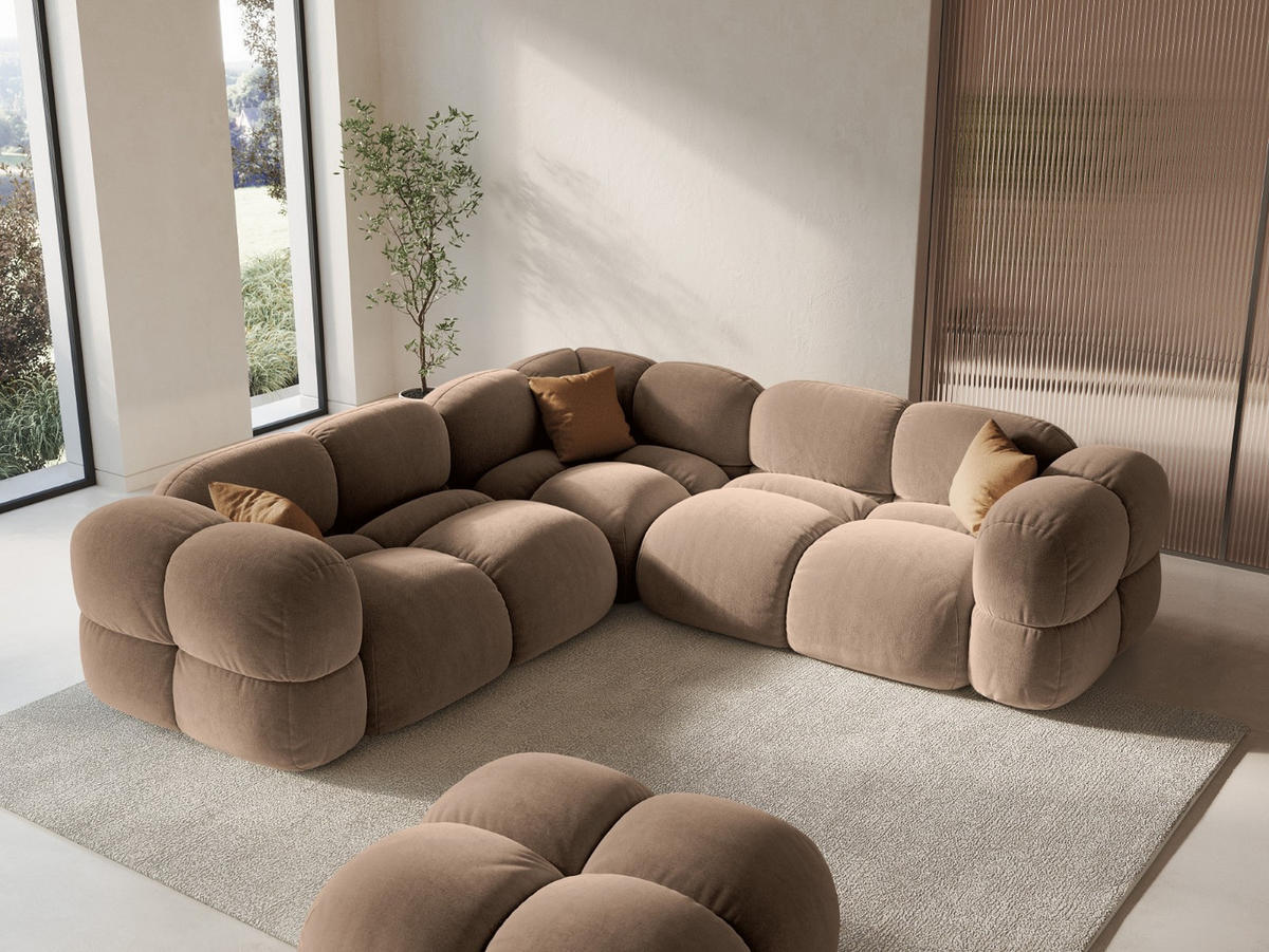 ECKSOFA Loretto aus Samt dunkelbeige 4 Sitzplätze - Mokka, Textil (250/250cm) - Cosmopolitan Design