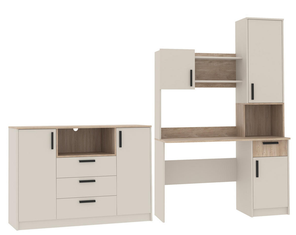 SCHREIBTISCH JUGENDZIMMER GRANT SET 24 GRAUBEIGE CASHMERE 262/195/52,5 - Kaschmir/Schwarz, Holzwerkstoff (262/195/53cm) - Marmex Möbel