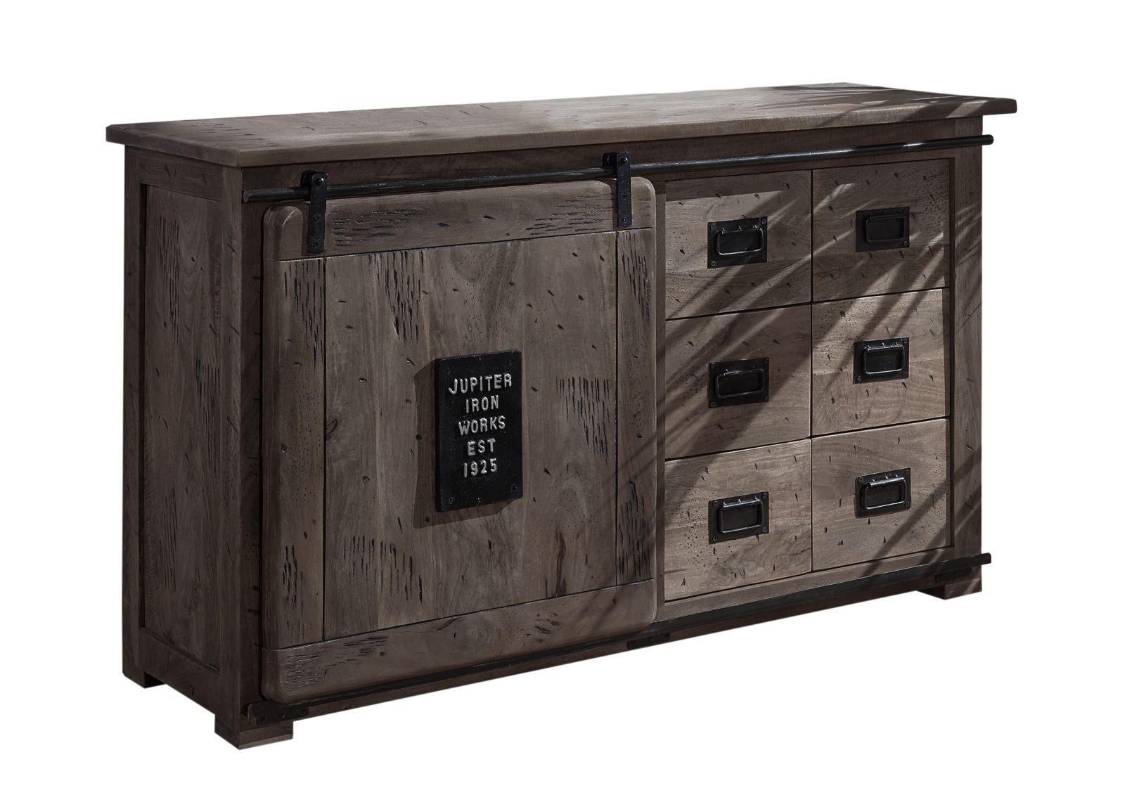 SIDEBOARD Mango 140x45x85 grau lackiert RAILWAY #221 - Grau, Holz (140/85/45cm) - Massivmoebel24