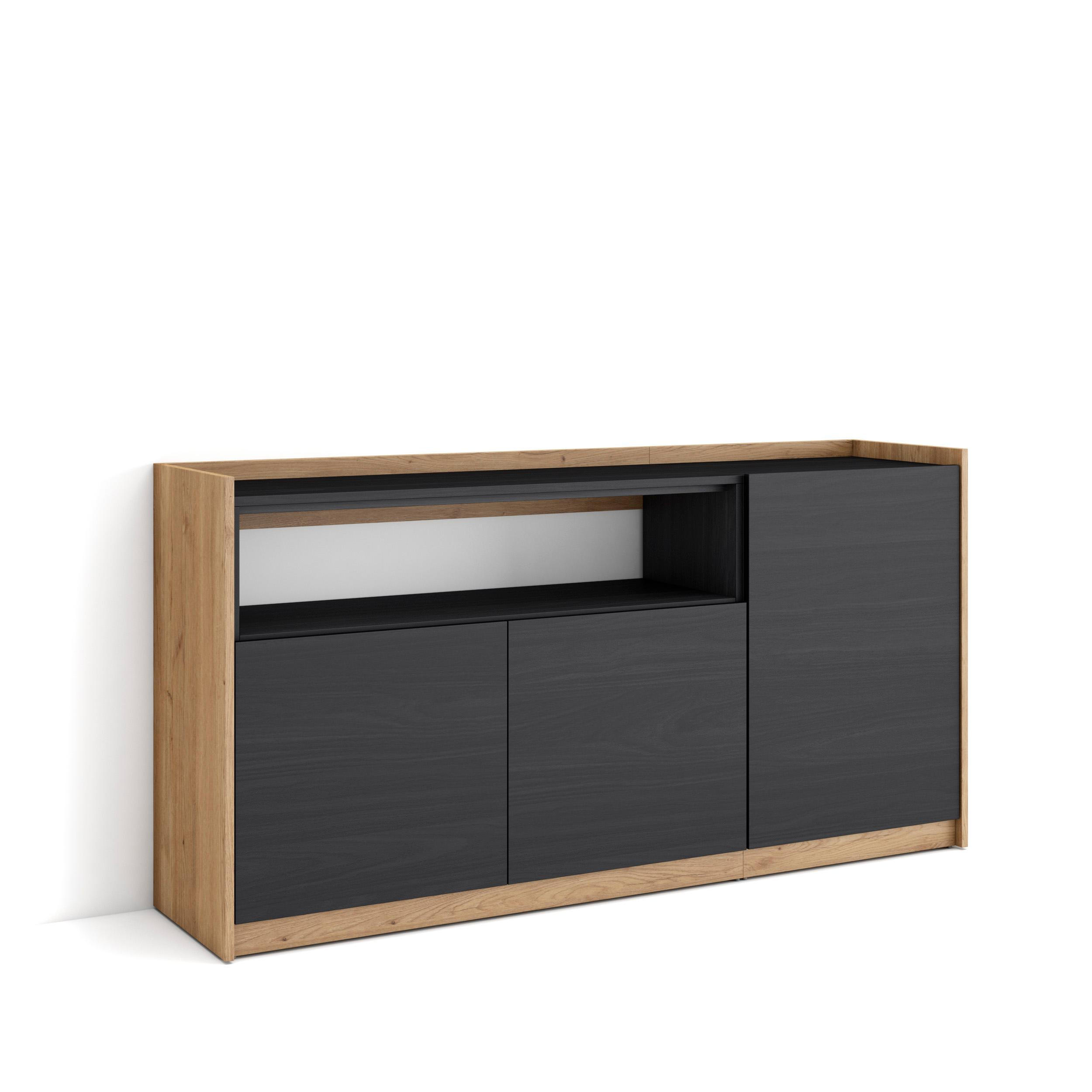 SIDEBOARD, Highboard, Schwarz Eiche, 156/37/80cm - Schwarz, Holzwerkstoff (156/80/37cm) - Skraut Home