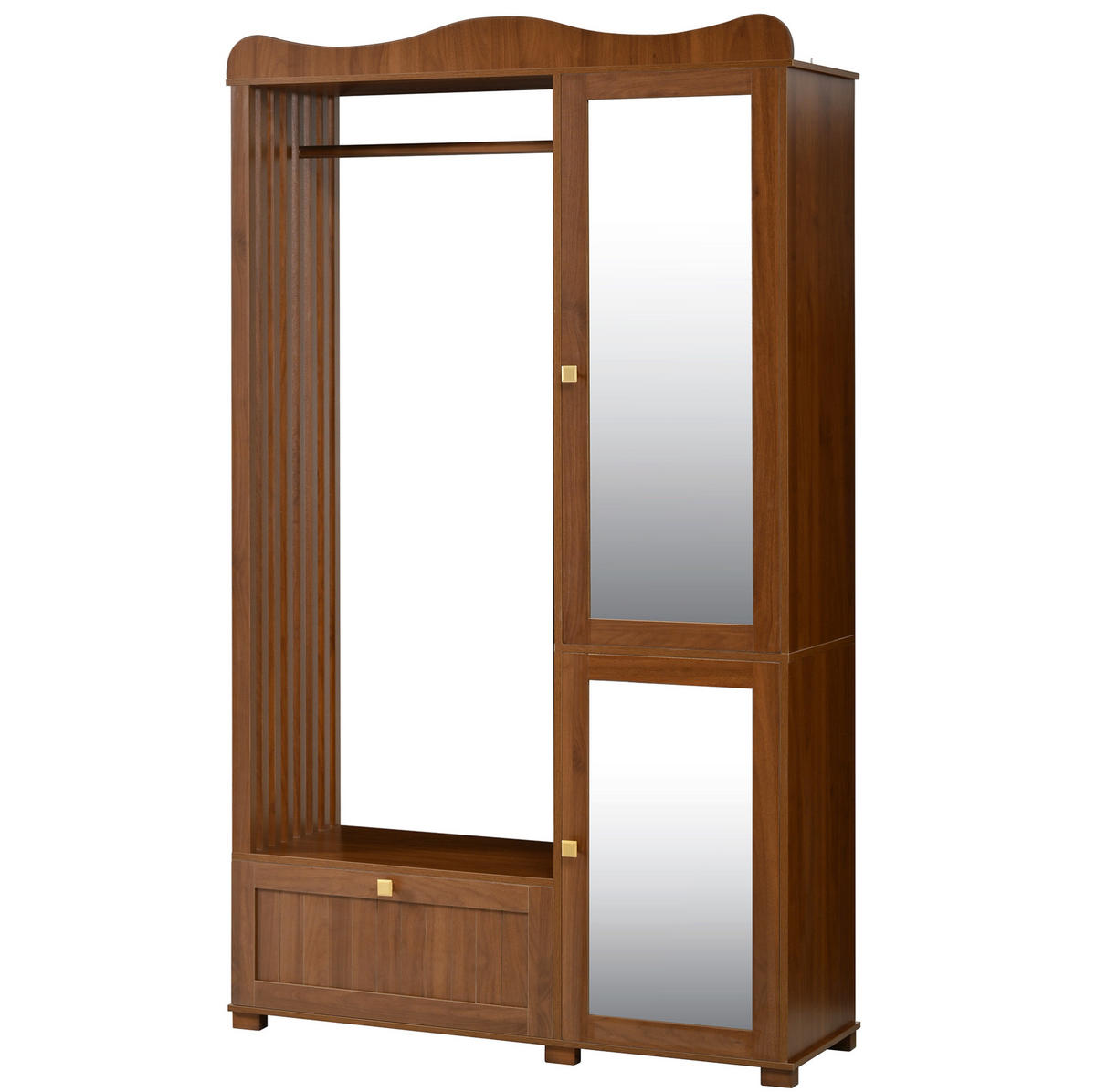 GARDEROBENSCHRANK mit Spiegel 115,5 x 38,5 x 194,5 cm MDF walnussfarben - Dunkelbraun, Holzwerkstoff (38.5/194.5/115.5cm) - Beauniv